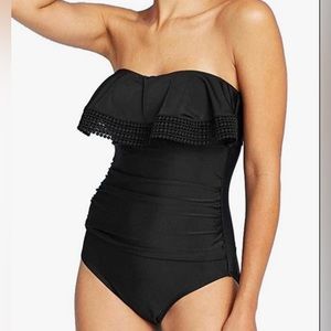Kona Sol solid black one piece swimsuit - wear with strap or go strapless!